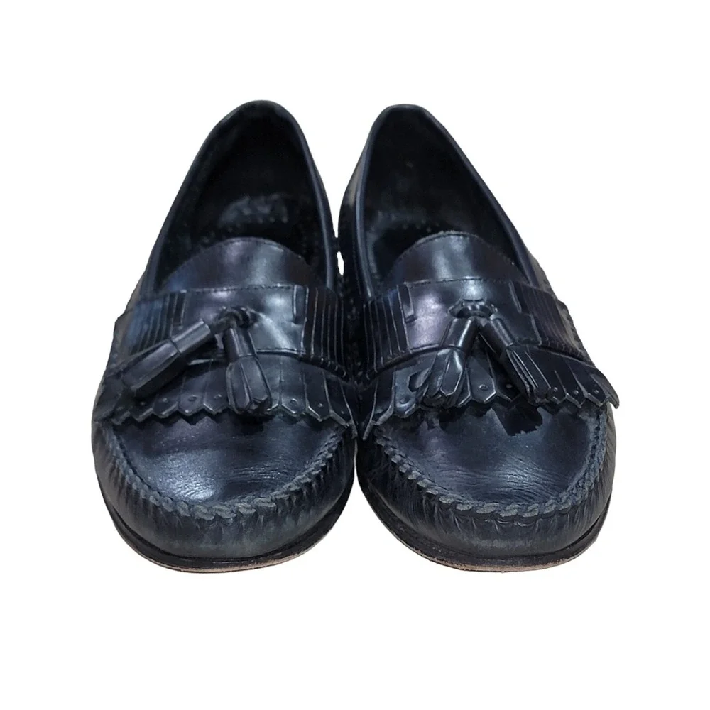 G. H. Bass Men's Black Tassel Kiltie Loafers Leather Slip On Shoes‎ Sz 9.5 M